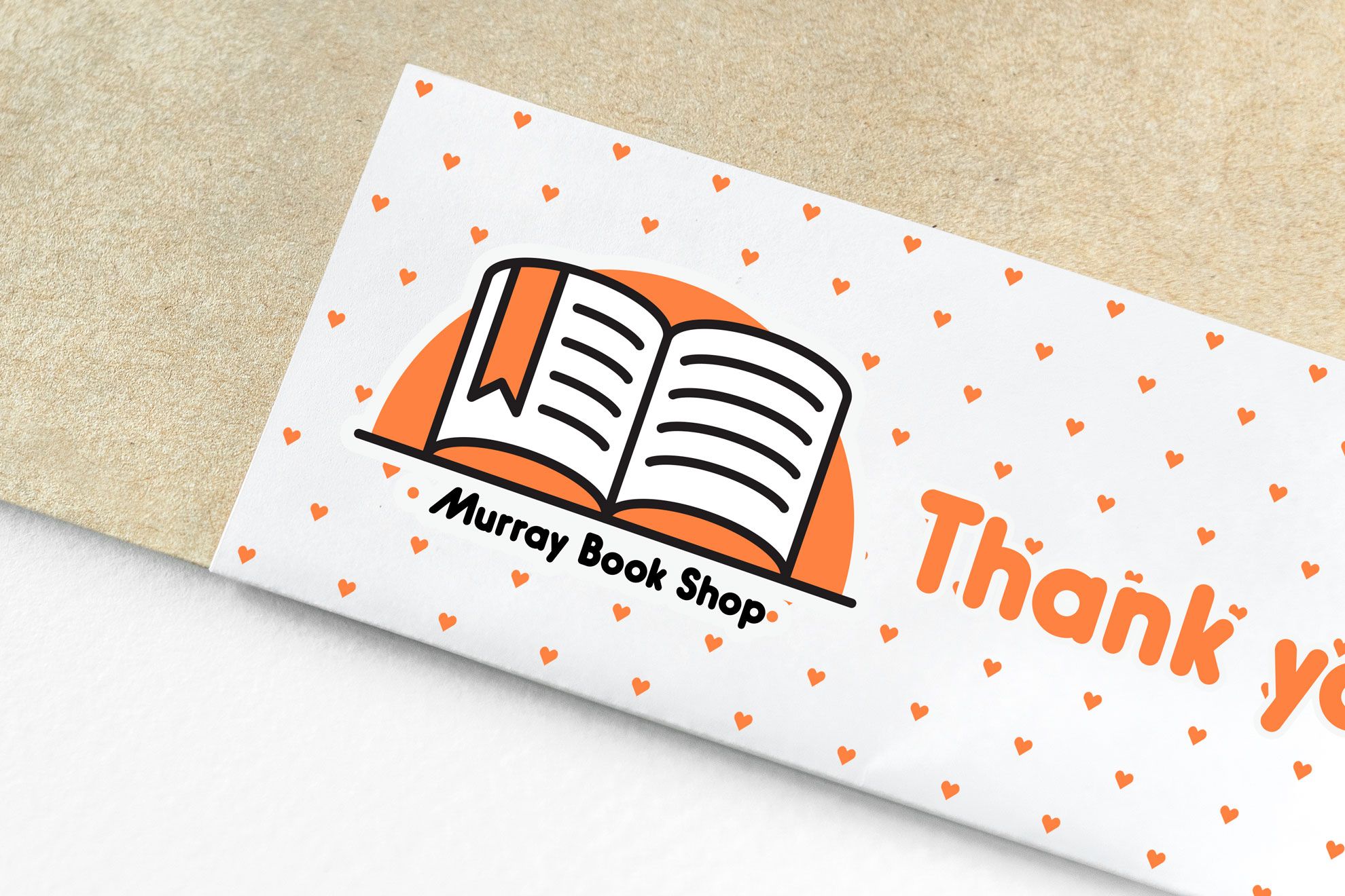 Custom rectangular sticker featuring a bookshop thank you design with orange accents. Perfect for branding, packaging, and customer gifts, this high-quality sticker showcases your business identity with a friendly, memorable look. Create your own custom rectangular stickers online with Sprint24's fast printing service.