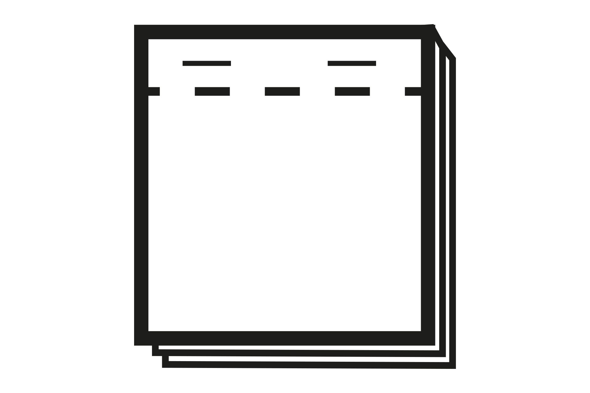 Metal staples and perforation: Block of sheets bound with metal staples and perforation for tear. The sheets will be bound according to the chosen opening direction.