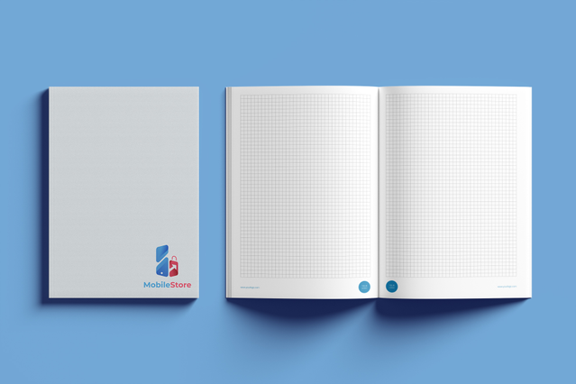 Customizable A4 paperback binding notebook template featuring grid-ruled pages ideal for branded journals and business notebooks. This template showcases professional binding, quality paper, and functional layout perfect for notes, planning, or corporate giveaways. Design your own branded stationery with this versatile A4 notebook solution.