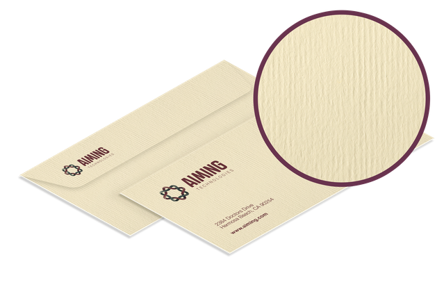 Premium Acquarello Avorio ivory envelopes featuring a distinctive watercolor texture visible in the detail view. Customize with your branding, Pantone colors, and embossed printing to create professional correspondence that showcases exceptional print quality.
