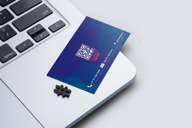 Professional blue business card featuring a prominent QR code, ideal for connecting customers directly to your digital content. Printed with high-quality materials, these personalized business cards with QR codes help modernize your networking and marketing efforts. Perfect for businesses seeking to blend traditional print with digital engagement.