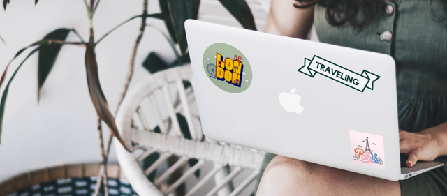 Personalize your devices with custom vinyl stickers that stick securely and withstand daily use. This image showcases vibrant sticker designs applied to a laptop, demonstrating how custom vinyl stickers transform ordinary products into unique, expressive accessories. Perfect for laptops, water bottles, phone cases, and more.