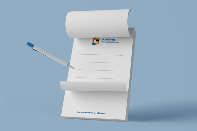 A professional custom notepad printed with your brand logo, featuring lined pages perfect for daily notes and business communication. The complete set includes a quality pen, making it an ideal promotional product or corporate gift. Personalized notepads establish brand identity while providing practical value to clients and employees.