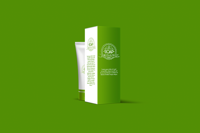 This green custom-printed case displays personalized packaging for cosmetic products with a die-cut opening that showcases the product inside. The box features customizable dimensions and premium finishes like UV coating to elevate your brand identity. Perfect for creating distinctive, professional packaging that makes your product stand out.