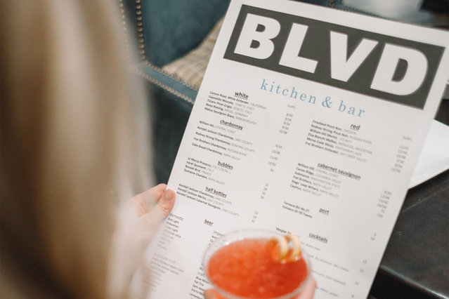 Display your restaurant's menu with custom printing that reflects your brand identity. This example showcases a professionally designed menu ideal for fine dining establishments, bars, and upscale events. Personalized menu printing helps differentiate your service and enhances the dining experience for your guests.