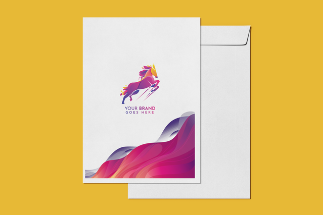 Custom sack envelope horse logo brand graphic on yellow background Custom sack envelope with horse brand graphic and wave design on yellow. 7 standard sizes Sprint24.