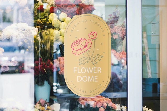 High-quality customized glass sticker featuring an elegant floral design applied to storefront windows. These durable, weather-resistant window decals enhance brand identity and create an inviting visual display for retail spaces.
