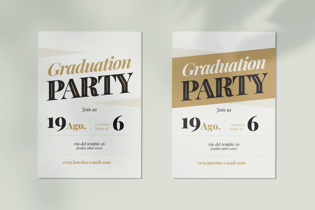 Create stunning graduation party invitations with these elegant custom designs featuring gold accents and premium cardstock. Perfect for celebrating academic achievements with personalized cards that reflect the importance of your event. Order online and enjoy high-quality printing at unbeatable prices.