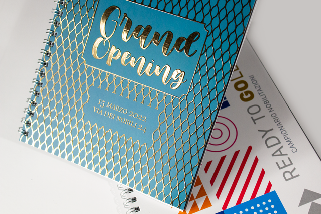 Embellishments sample book gold foil lettering and color. Embellishments sample book with gold foil lettering, metallic colors and UV glossy finishes. Sprint24.