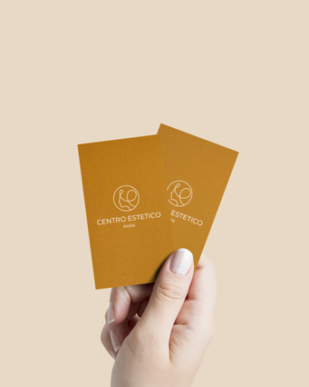 Elegant gold business cards featuring custom 'Centro Estetico' branding, ideal for beauty salons and estheticians. These high-quality printed cards provide a premium way to share contact information with clients. Perfect for beauty professionals seeking stylish, customized business cards that represent their salon with sophistication.