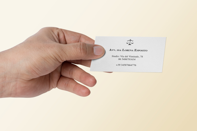 This image showcases a professional lawyer business card featuring a scales of justice design, perfect for law practitioners. The custom-printed card displays essential contact details with a clean, minimalist layout ideal for networking and client interactions. Create your own custom lawyer business card with Sprint24's online printing service for professional results at competitive prices.