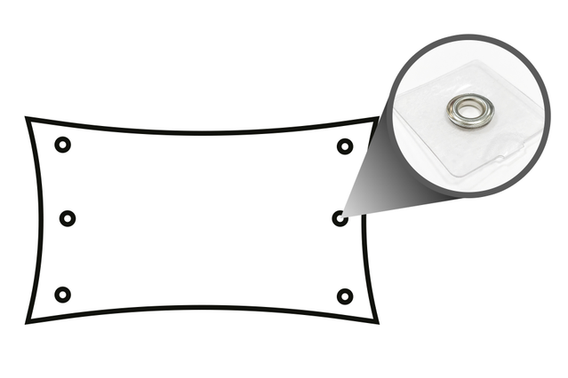 Left and right side - Reinforced eyelets: Insertion of tear-proof eyelets positioned 50 cm far from each other with reinforced profile in clear pvc.