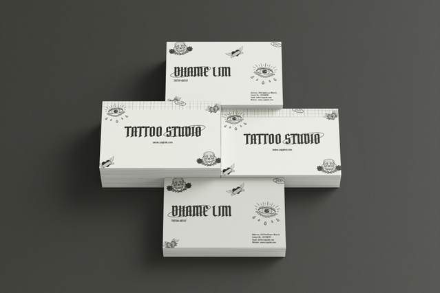 Professional white business cards perfect for tattoo artists and studios. Featuring minimalist design with custom branding and contact details, these cards showcase Sprint24's high-quality printing for creative businesses. Ideal for networking and promoting your tattoo services.