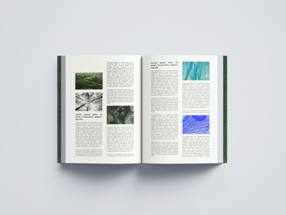 Open filorefe sewn-bound paperback displaying professional page layout with integrated text and photography. The visible thread-stitched binding demonstrates durability essential for quality multi-page publications. Perfect for catalogs, portfolios, and editorial projects with long-lasting sewn construction.