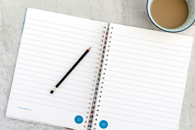 Explore our A5 spiral-bound notebook template with lined pages, perfect for note-taking, planning, and daily organization. Ideal for students, professionals, and creatives, the compact A5 size provides portability without sacrificing functionality. Use this customizable template to create professional, personalized spiral notebooks with your own branding.