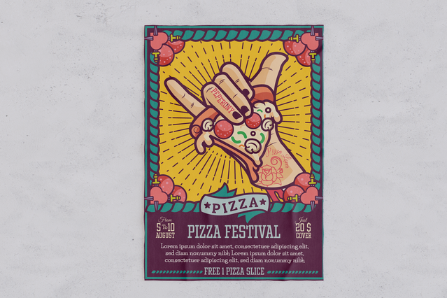 Vibrant 70x100 pizza festival poster with colourful illustration and bold typography. Sprint24.