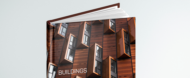 Professional hardcover binding featuring custom photo book design with striking architectural imagery. Personalize your publications with our online hardcover binding service combining quality materials and expert craftsmanship. Ideal for branded portfolios, photo collections, and professional print products.