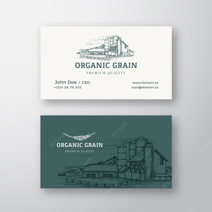 Customized agricultural business cards for organic grain companies featuring premium quality two-sided printing with professional design. Ideal for farming professionals seeking branded business cards online that showcase their agricultural identity with elegant harvester imagery.