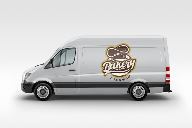 Professional advertising sticker applied to commercial delivery van Professional advertising sticker on commercial delivery van for mobile brand visibility. Sprint24.