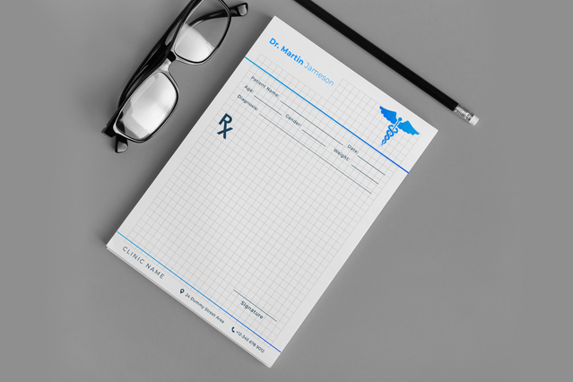Customize your medical prescription pad with our online printing service, featuring a professional grid layout for organized patient documentation. Our blank prescription pad template is designed for easy printing and personalization to match your medical practice branding. Quality custom printing at competitive prices ensures professional healthcare documentation.