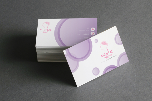 Professional psychologist business cards featuring modern purple geometric design with minimalist aesthetic. These custom business cards combine elegant branding with clean, contemporary styling perfect for mental health professionals. Showcase your practice with high-quality printed cards that reflect your professional expertise.