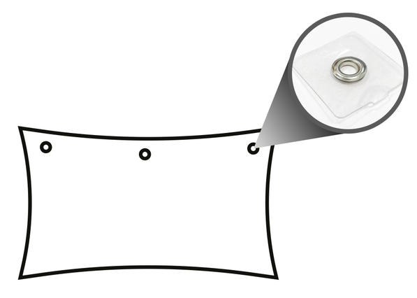 Upper side - Reinforced eyelets: Insertion of tear-proof eyelets positioned 50 cm far from each other with reinforced profile in clear pvc.