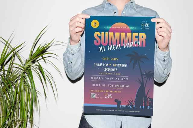 This A3 poster showcases professional event promotion printing with bold, eye-catching design that commands attention. Perfect for summer events, product launches, and sponsorships, A3 prints deliver maximum visibility and impact. High-quality color printing at scale makes this ideal for advertising campaigns and promotional displays.
