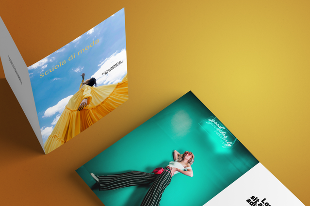 Vibrant folded A3 brochure with teal and blue design A3 foldable brochure with eye-catching colours and detailed imagery for product catalogues. Sprint24.