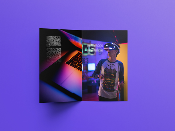 Vibrant neon folded A5 foldable print mockup Vibrant A5 foldable print with bold neon colours and modern geometric design for marketing. Sprint24.