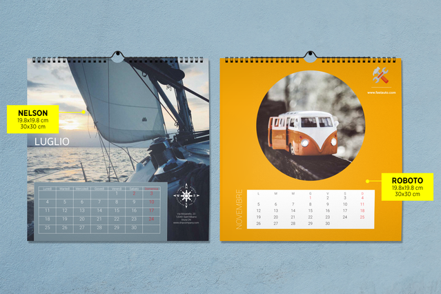Professional wall calendars featuring customizable photo windows and spiral binding, ideal for corporate gifts and personalized displays. The 13-sheet template provides monthly planning space with prominent photo placement for maximum visual impact. Customizable in multiple colors to match your brand or design aesthetic.