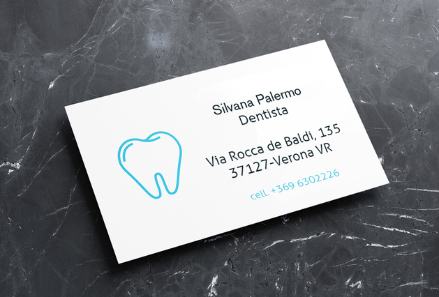 Professional white business card with a minimalist blue tooth icon, designed specifically for dental professionals. This clean aesthetic showcases contact information effectively while reinforcing your dental brand identity. Perfect for patient engagement with Sprint24's guaranteed online printing quality.