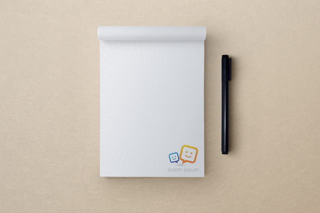 Customizable white notepad with decorative emoji icons, ideal for personalized office notepads and meeting notes. Sprint24 offers high-quality printing for branded notepads that combine professional functionality with creative design options.