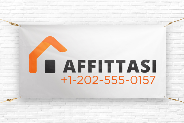 Durable white PVC mesh advertising banner with professional corner grommets for easy outdoor installation. Perfect for rental properties, event promotion, and business advertising with maximum visibility and weather resistance. High-quality printed mesh banner suitable for long-term outdoor display.